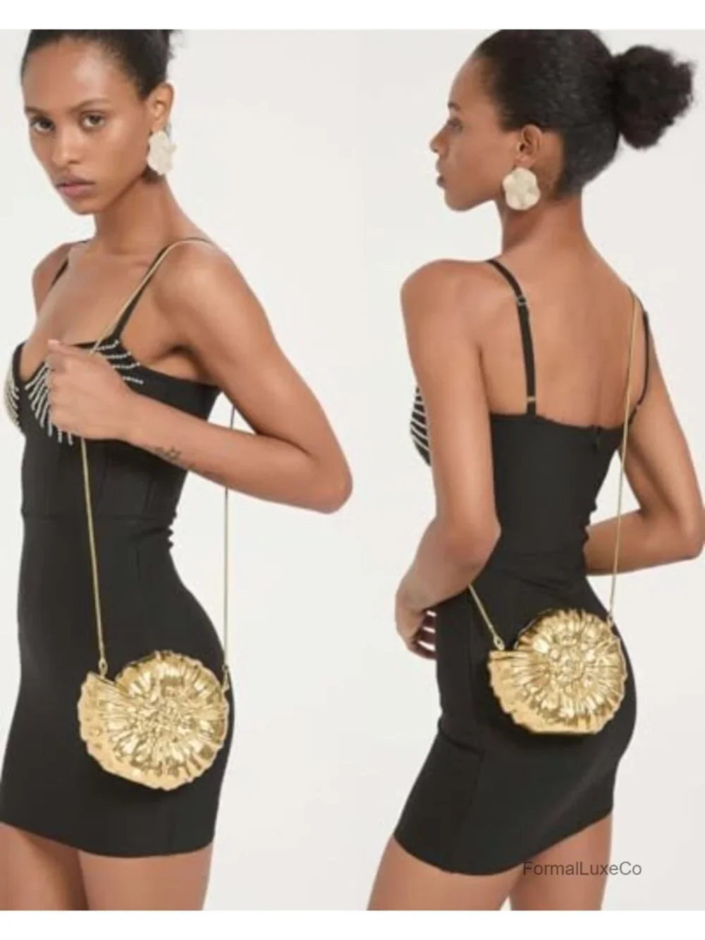 Women's Metal Shell Clutch Purse Novelty Evening Bag Detachable Chain